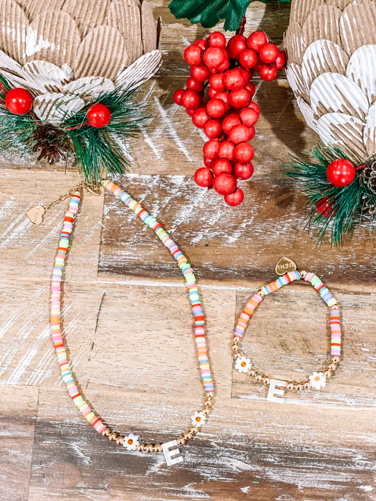 “Amanda”-Rainbow-Initial-Necklace/Bracelet